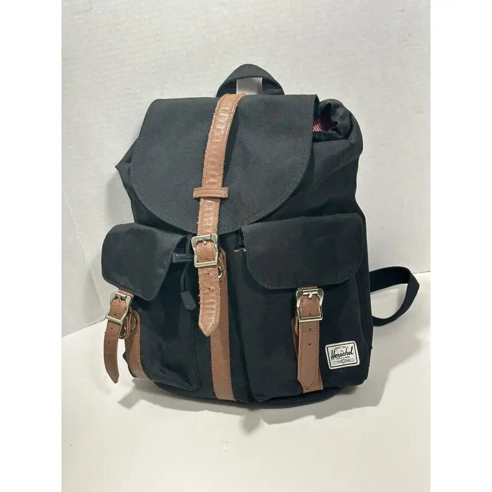 Herschel Supply Co Black w Brown Leather Close Dawson Backpack Bookbag Bag Purse